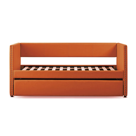 Orange upholstered daybed angled front view