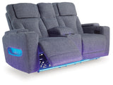 Studio Cave Steel Performance Fabric,Next-Gen Nuvella™,Chenille Power Reclining Loveseat with Console