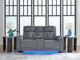 Studio Cave Steel Performance Fabric,Next-Gen Nuvella™,Chenille Power Reclining Loveseat with Console