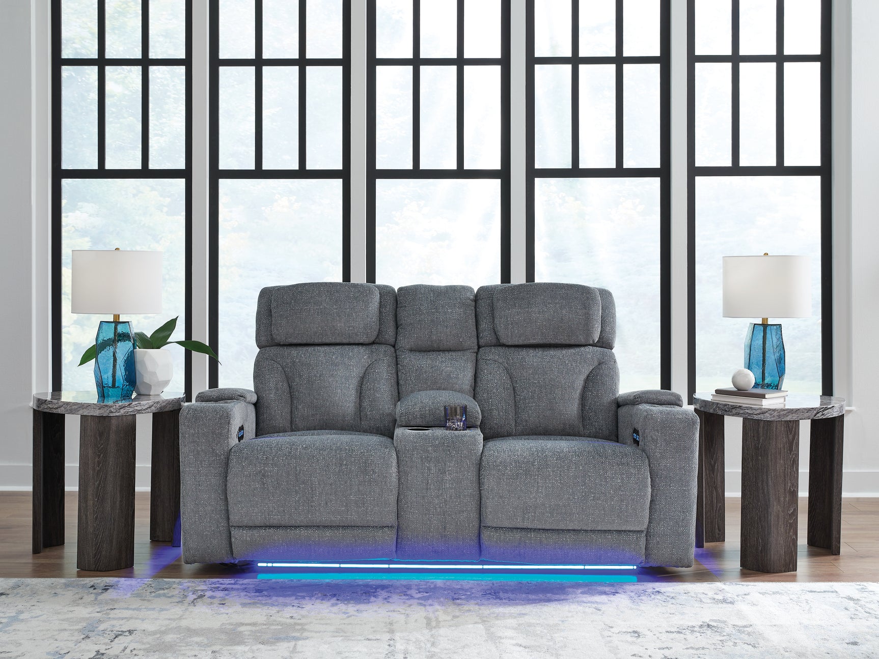 Studio Cave Steel Performance Fabric,Next-Gen Nuvella™,Chenille Power Reclining Loveseat with Console