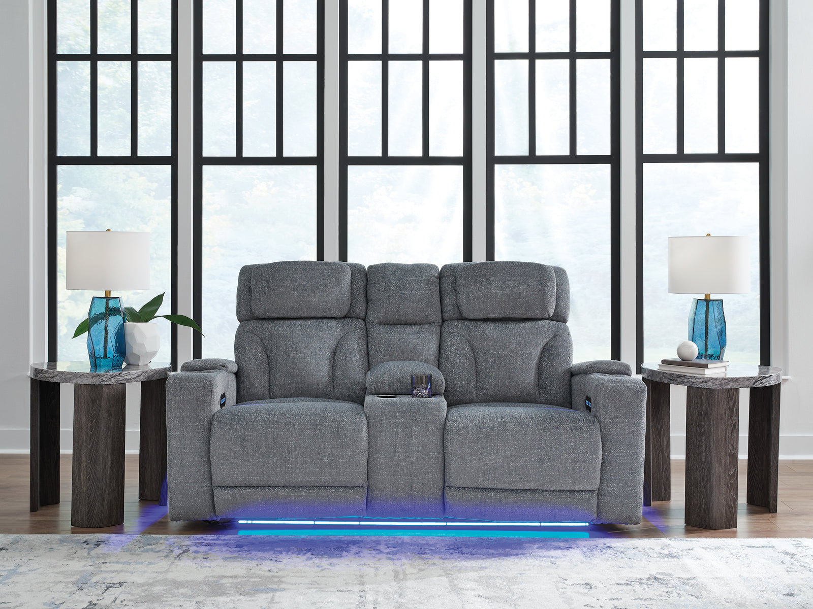 Studio Cave Steel Performance Fabric,Next-Gen Nuvella™,Chenille Power Reclining Loveseat with Console