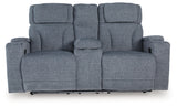 Studio Cave Steel Performance Fabric,Next-Gen Nuvella™,Chenille Power Reclining Loveseat with Console