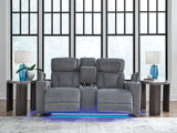 Studio Cave Steel Performance Fabric,Next-Gen Nuvella™,Chenille Power Reclining Loveseat with Console