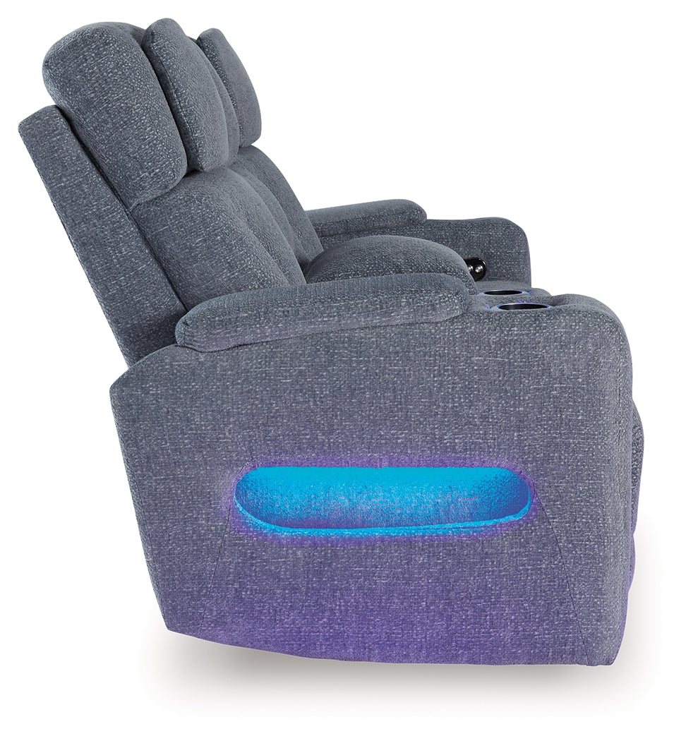 Studio Cave Steel Performance Fabric,Next-Gen Nuvella™,Chenille Power Reclining Loveseat with Console