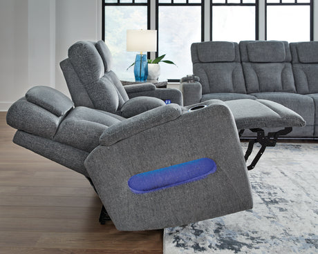 Side angle of steel chenille loveseat