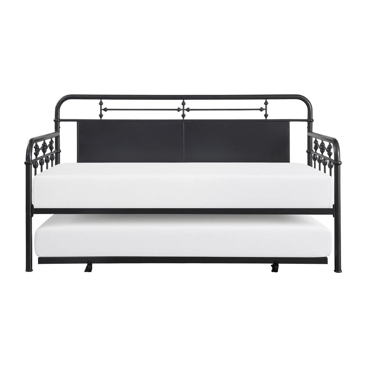 Blanchard Mottled Silver Metal Daybed with Trundle front view
