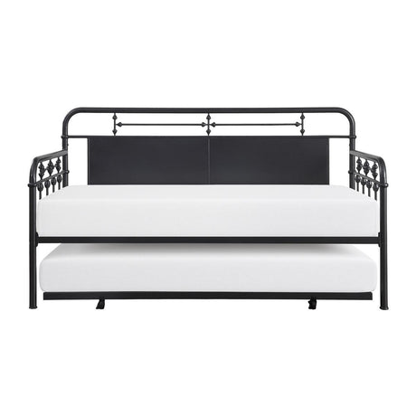 Blanchard Mottled Silver Metal Daybed with Trundle front view