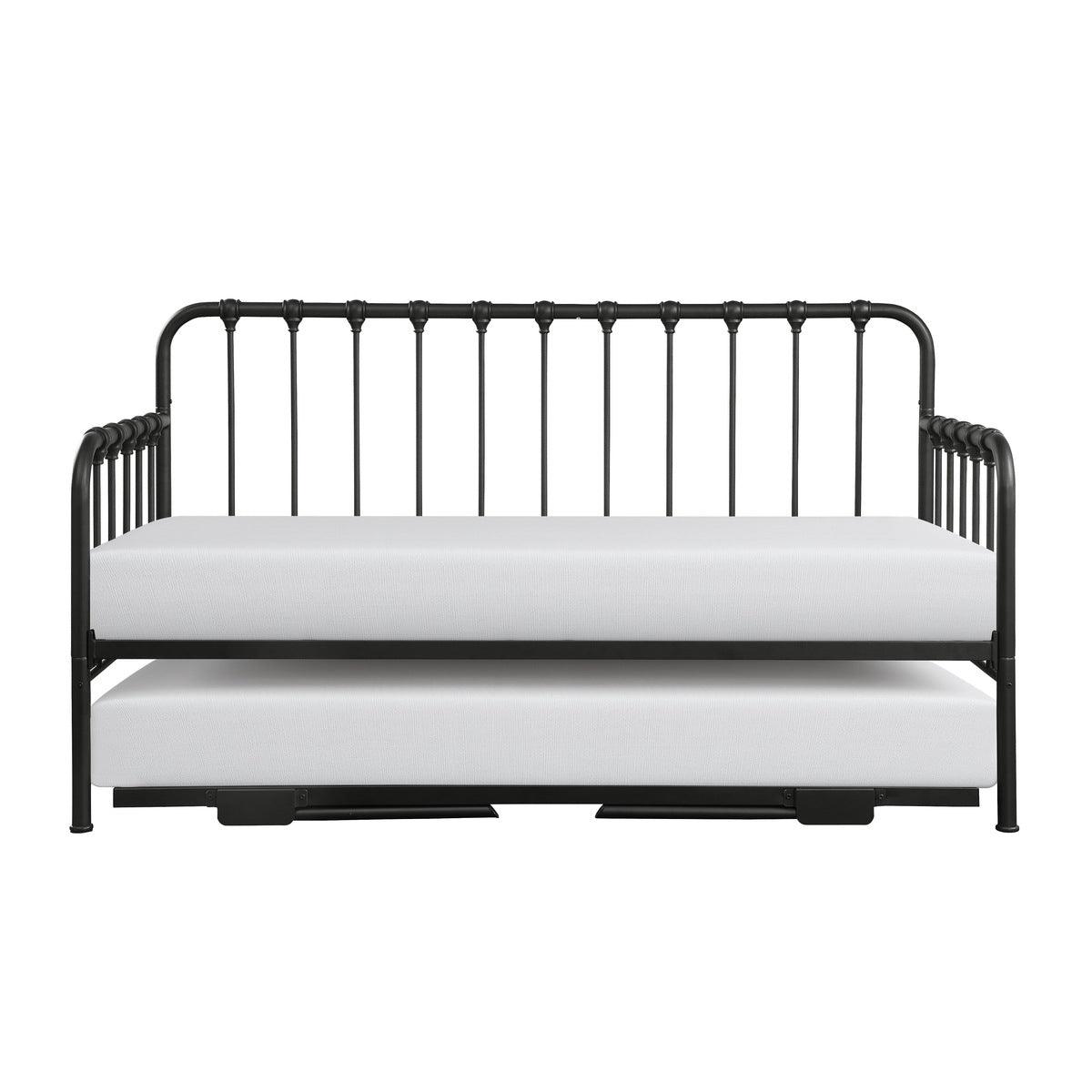Black modern metal lift-up trundle daybed front angle