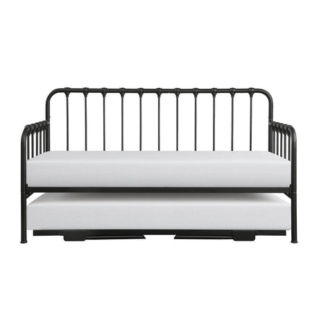 Black modern metal lift-up trundle daybed front angle