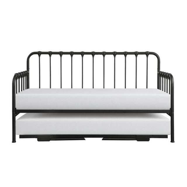 Black modern metal lift-up trundle daybed front angle
