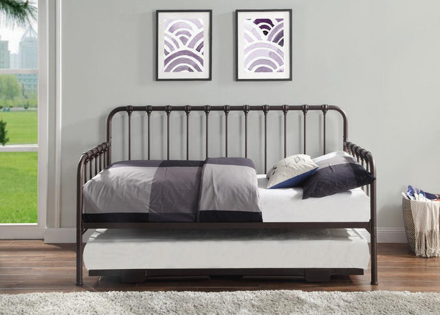 Side view of Constance Dark Bronze Metal Daybed and trundle