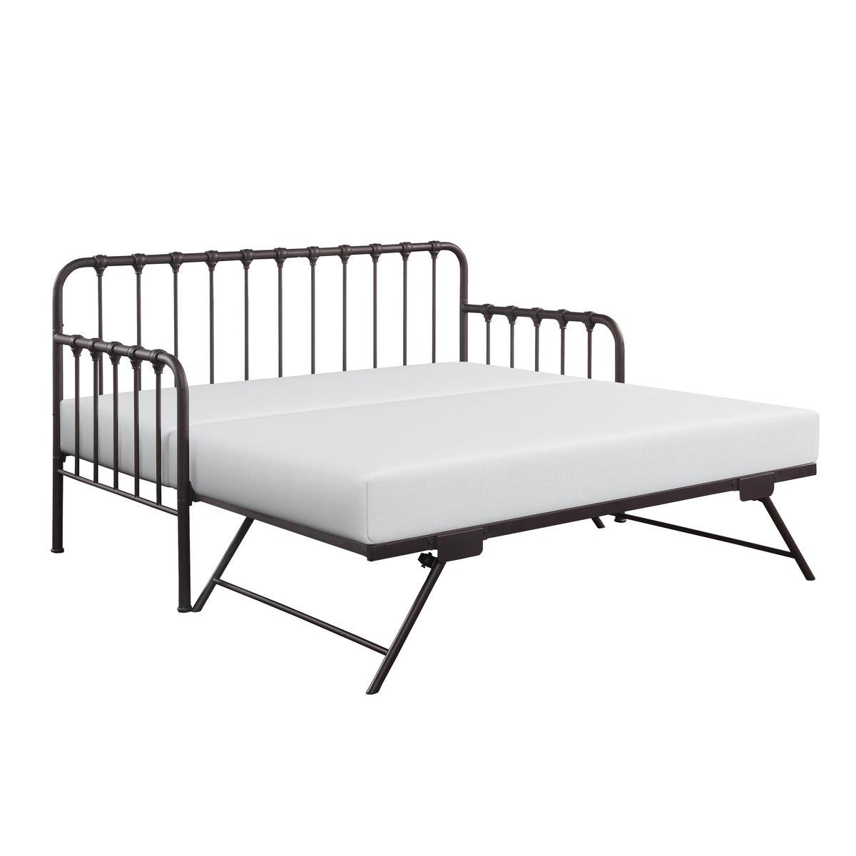 Constance Daybed with trundle open showing foldable legs and casters