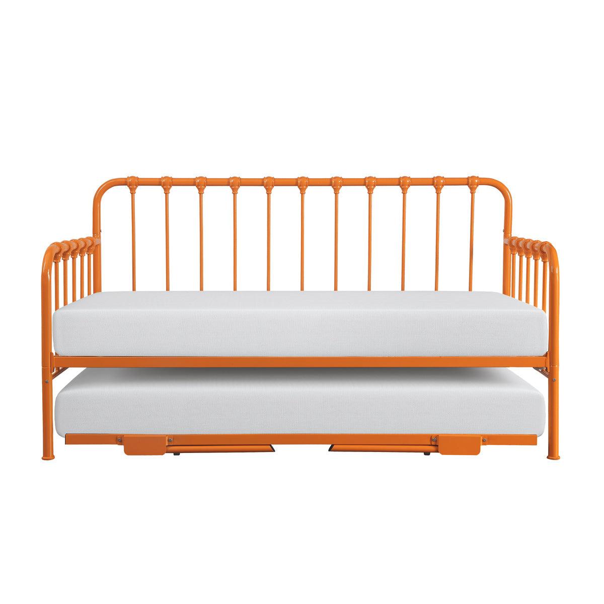 Constance Orange Metal Daybed front view with lift-up trundle