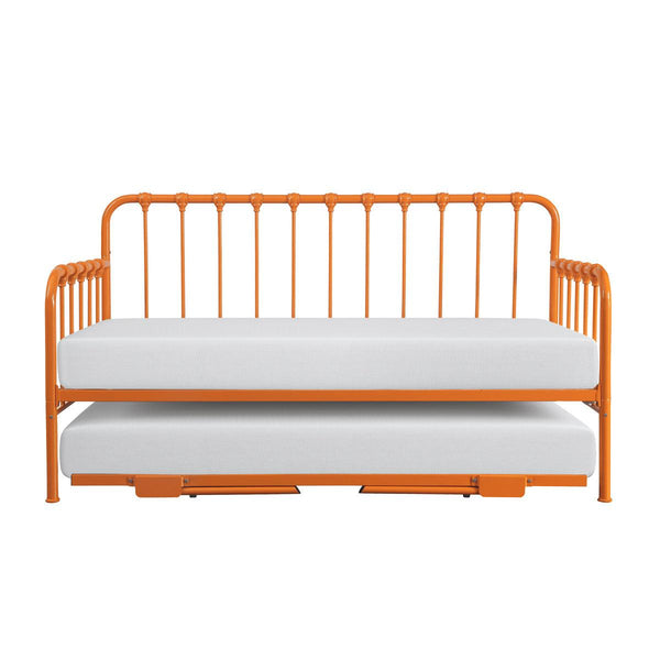 Constance Orange Metal Daybed front view with lift-up trundle