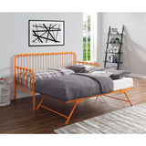 Top angle of Constance Orange Metal Daybed showing frame and trundle