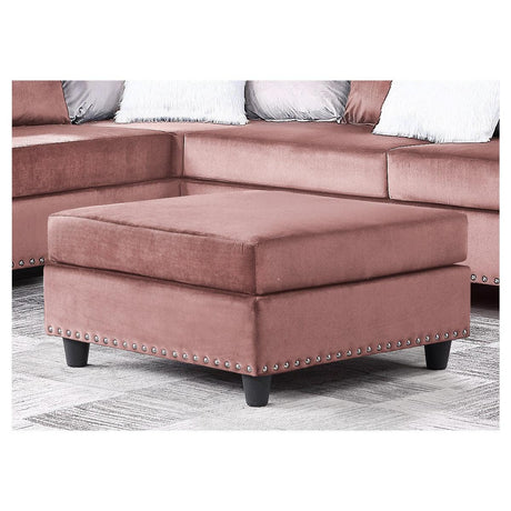 Galaxy Martha Pink Solid Wood And Plywood Velvet Upholstery Ottoman With Nailheads - front angle