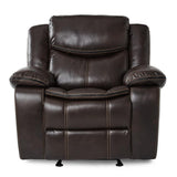 Bastrop Brown faux leather glider reclining chair front angle