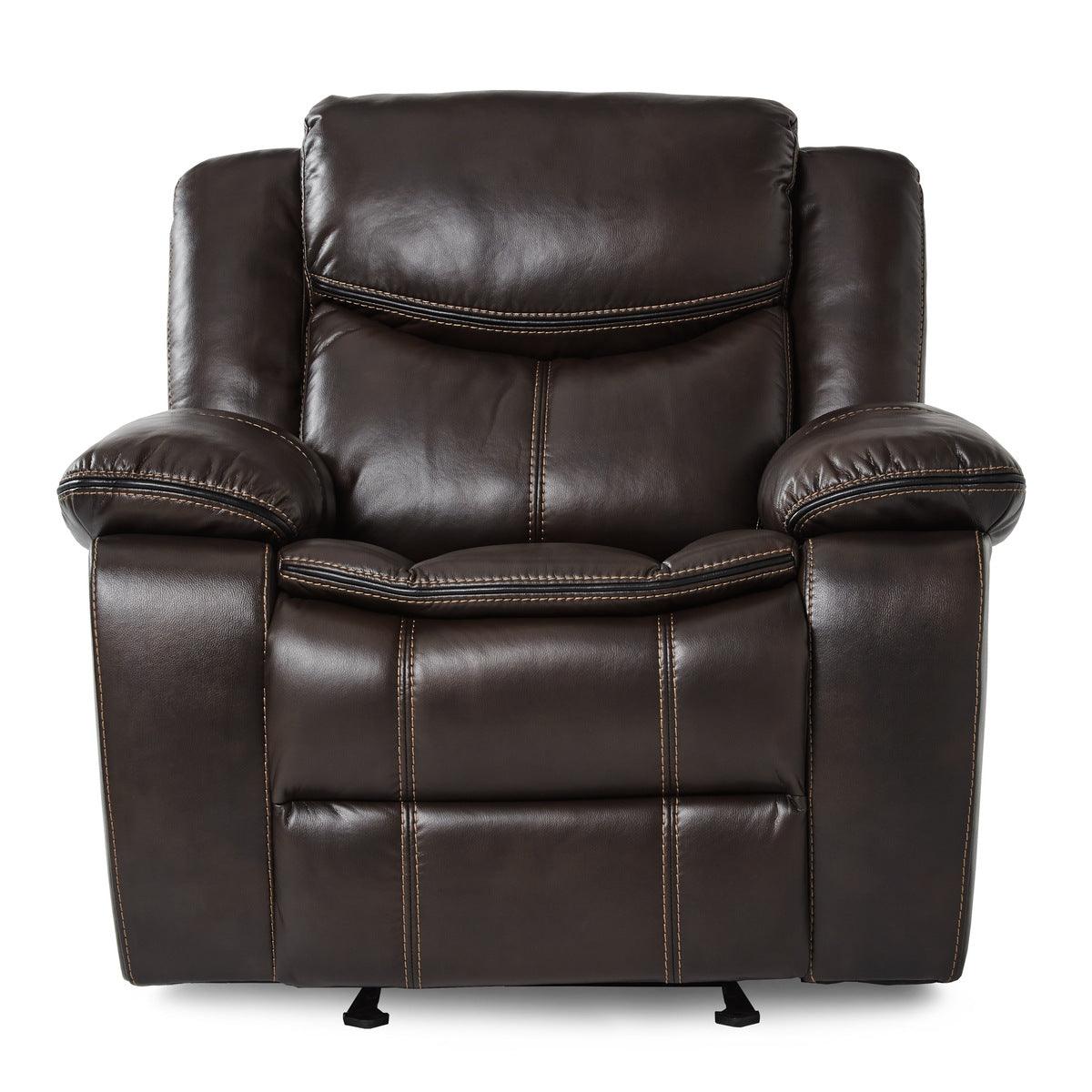 Bastrop Brown faux leather glider reclining chair front angle