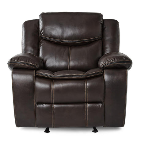 Bastrop Brown faux leather glider reclining chair front angle