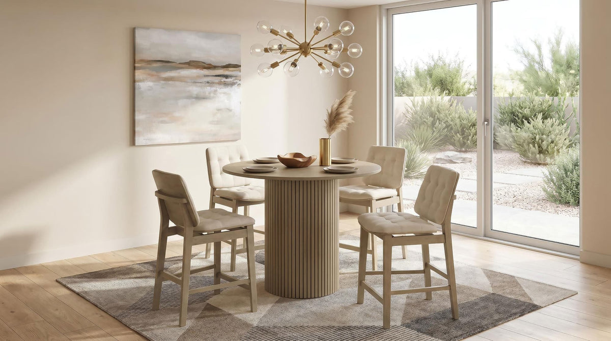 Hamlyn 5-piece Round Wood Counter Height Dining Set Cream and Natural Oak — product view