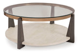 Glass-Top Coffee Table with Faux Travertine and Gold-Tone Frame — product image 3