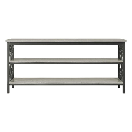 Fairhope black metal and faux marble TV stand front view