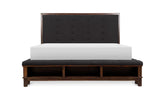 Brown Modern Traditional Solid Wood Veneers Fabric Upholstered Tufted Shelves Bedroom Set - Ella Furniture
