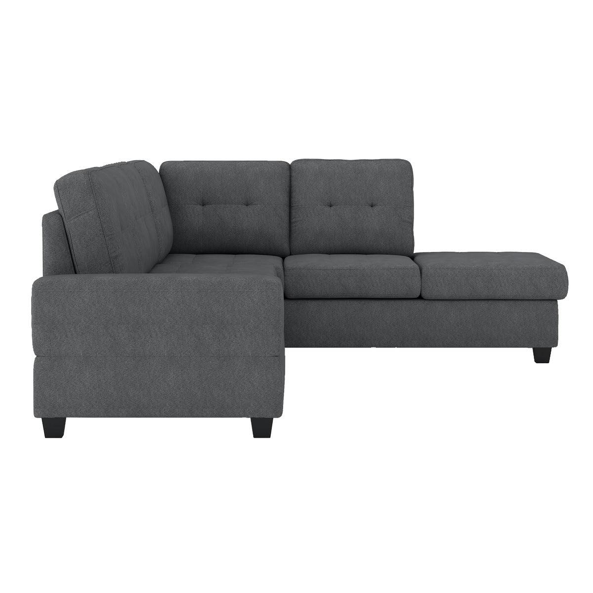 Living room setup with Dark Gray Fabric Tufted Sectional Sofa