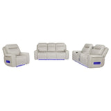 Rojas 3-Piece Dual Power Reclining Sofa Set with Drop-Down Console Greige — product view