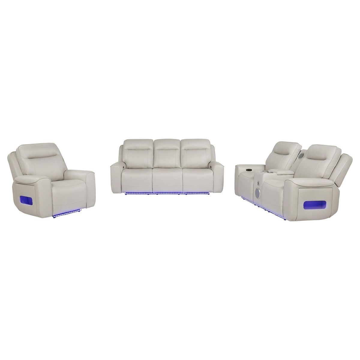 Rojas 3-Piece Dual Power Reclining Sofa Set with Drop-Down Console Greige — product view