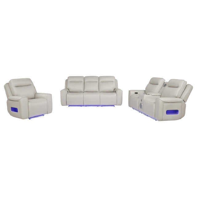 Rojas 3-Piece Dual Power Reclining Sofa Set with Drop-Down Console Greige — product view
