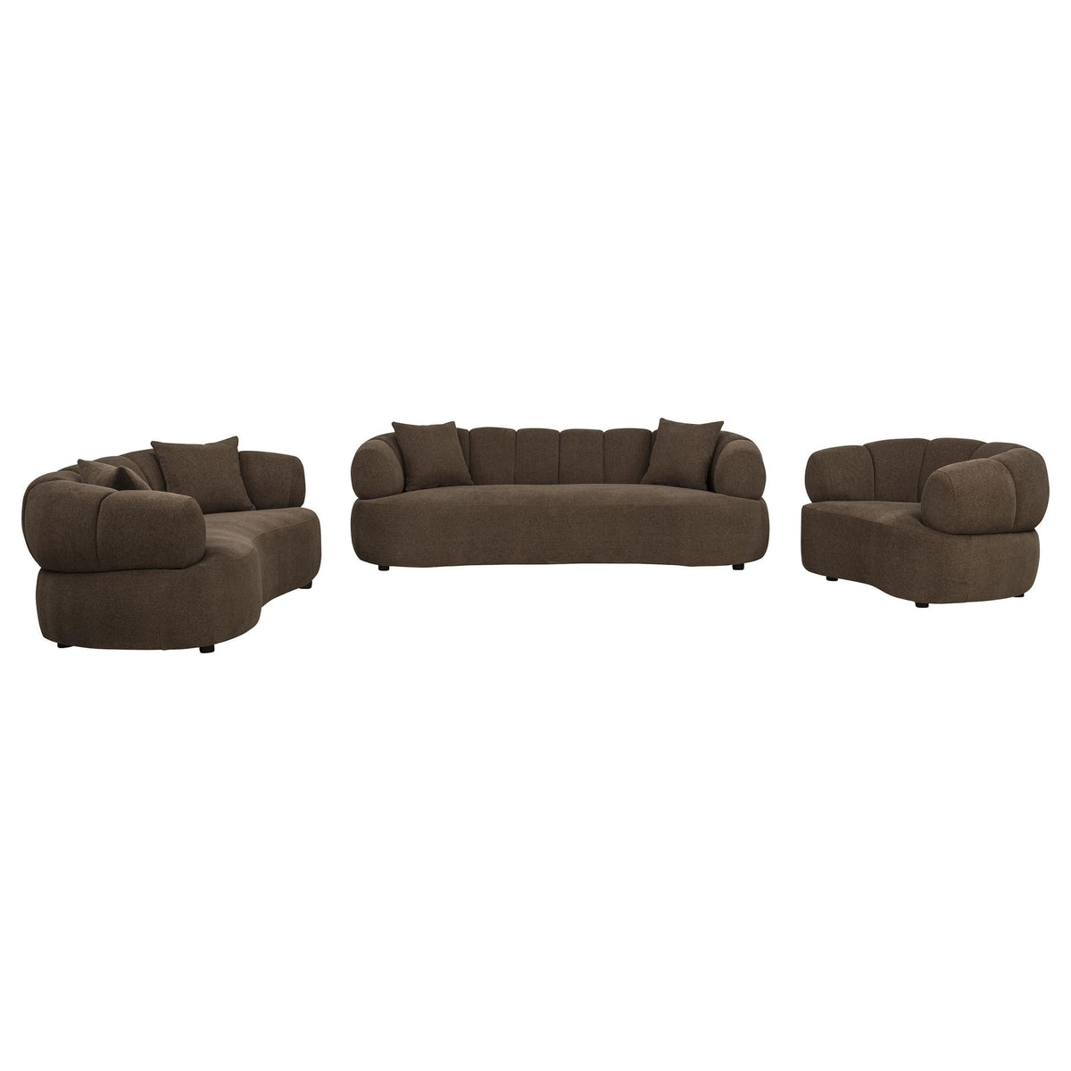 Casarin Brown Fabric 3-Piece Channel-Back Sofa Set — product view