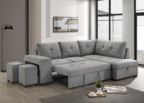 Pull-out sleeper bed extended from Roanne sectional sofa