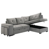 Roanne grey fabric upholstered sleeper sectional sofa angled view with chaise