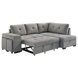 Roanne grey fabric upholstered sleeper sectional sofa angled view with chaise