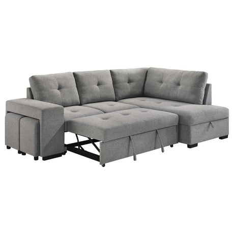 Roanne grey fabric upholstered sleeper sectional sofa angled view with chaise
