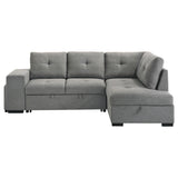 Roanne grey fabric upholstered sleeper sectional sofa angled view with chaise