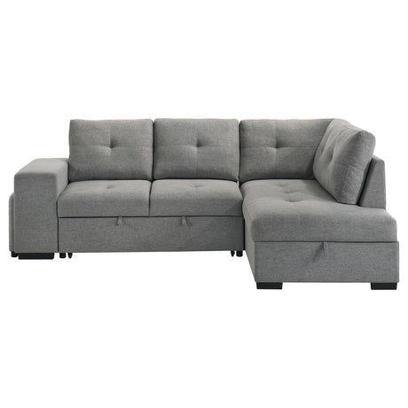 Roanne grey fabric upholstered sleeper sectional sofa angled view with chaise