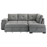 Roanne grey fabric upholstered sleeper sectional sofa angled view with chaise