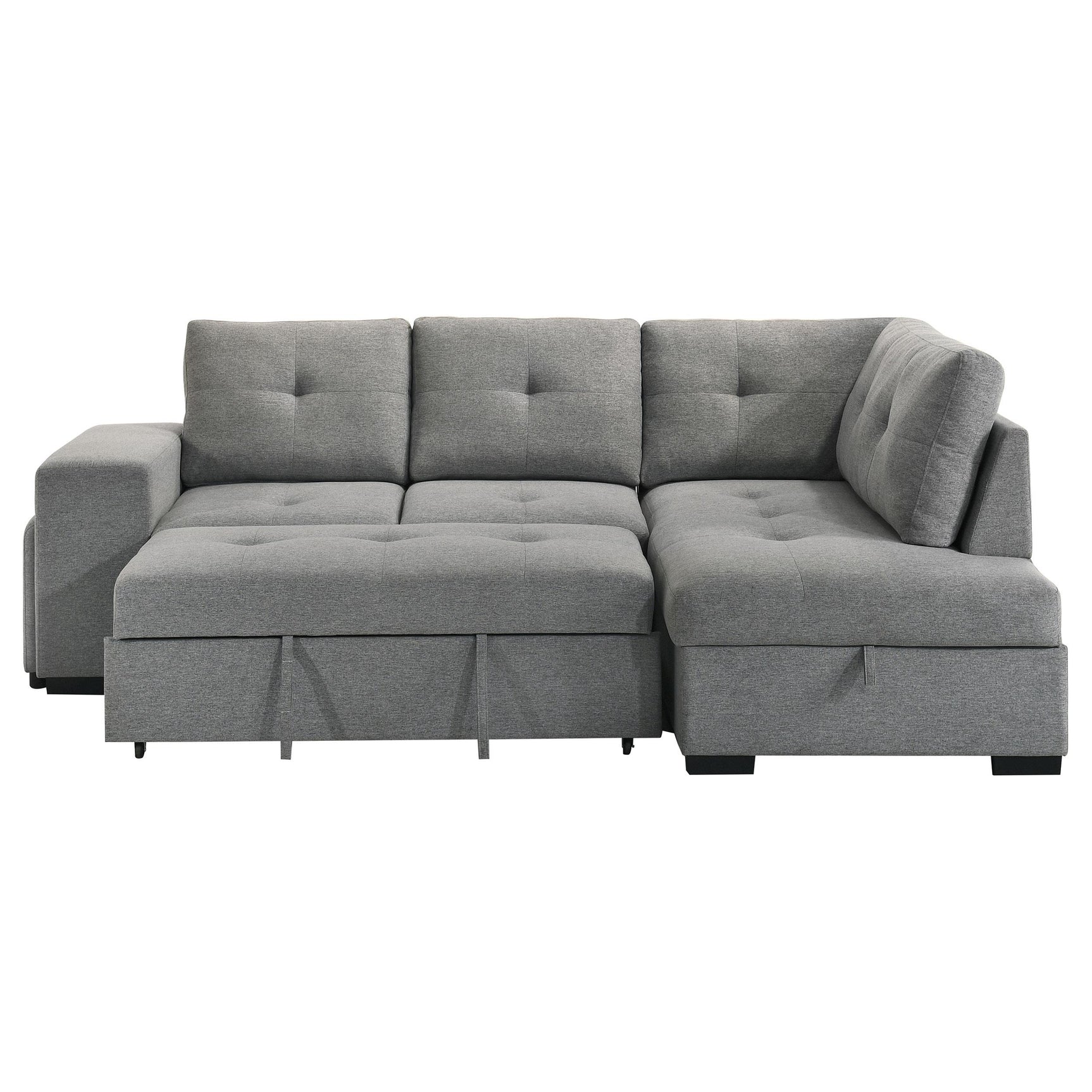 Roanne grey fabric upholstered sleeper sectional sofa angled view with chaise