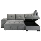 Roanne grey fabric upholstered sleeper sectional sofa angled view with chaise