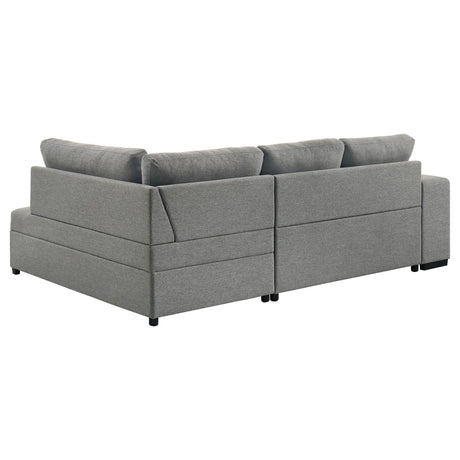 Roanne grey fabric upholstered sleeper sectional sofa angled view with chaise