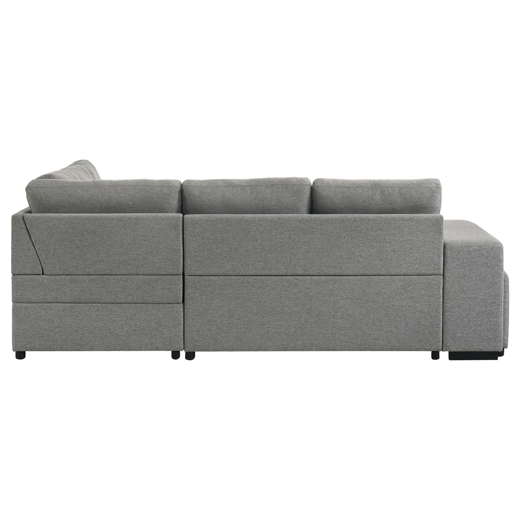 Roanne grey fabric upholstered sleeper sectional sofa angled view with chaise