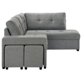 Roanne grey fabric upholstered sleeper sectional sofa angled view with chaise