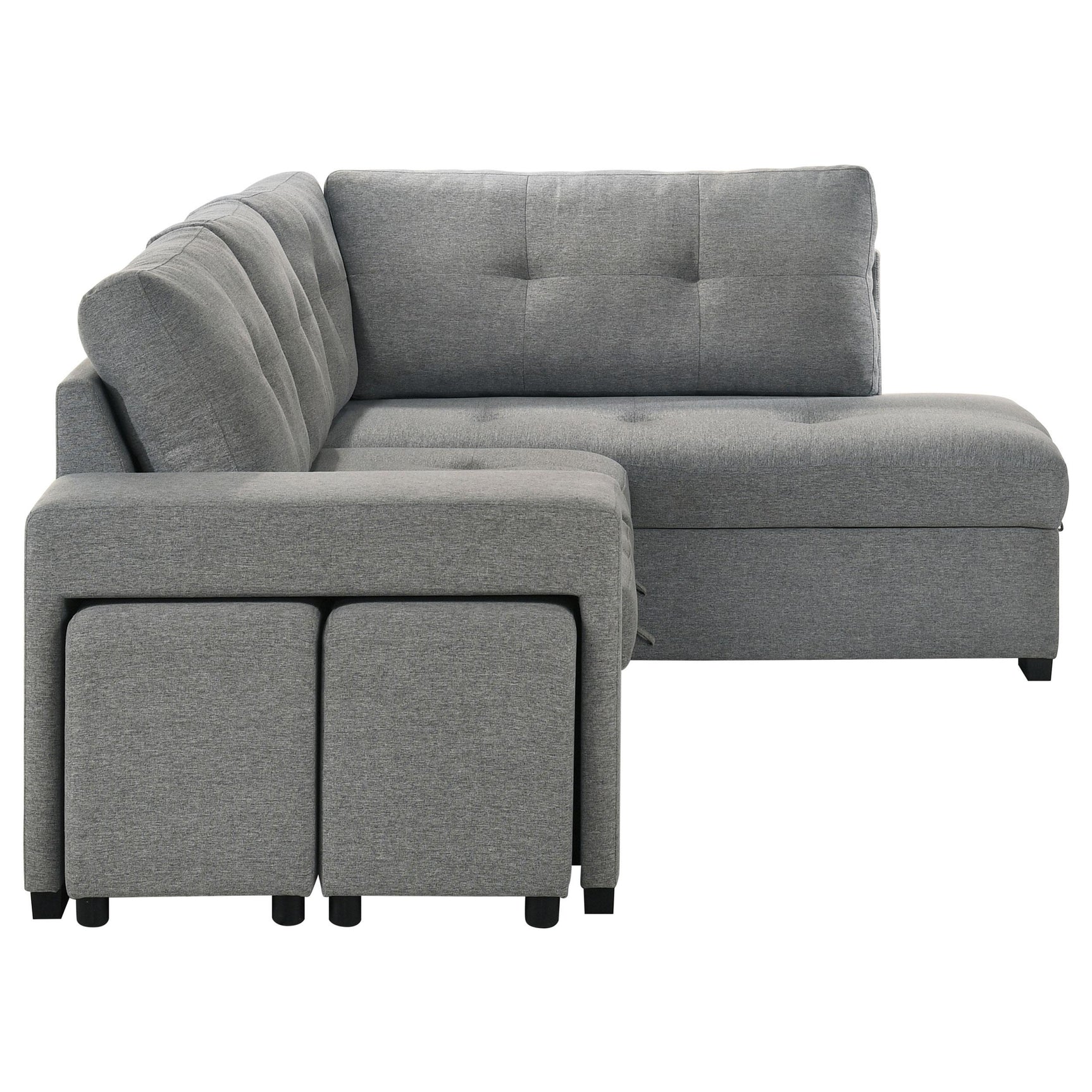Roanne grey fabric upholstered sleeper sectional sofa angled view with chaise
