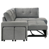 Roanne grey fabric upholstered sleeper sectional sofa angled view with chaise