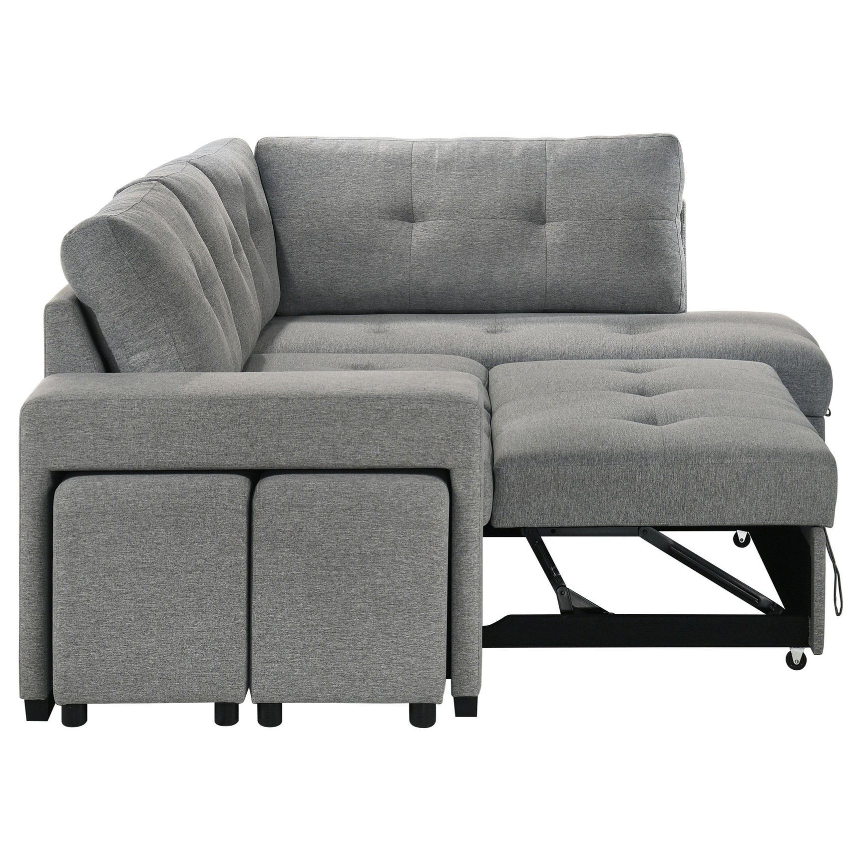 Roanne grey fabric upholstered sleeper sectional sofa angled view with chaise