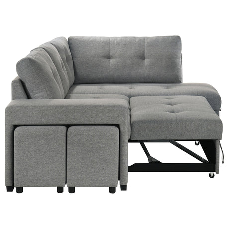 Roanne grey fabric upholstered sleeper sectional sofa angled view with chaise