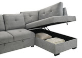 Roanne grey fabric upholstered sleeper sectional sofa angled view with chaise