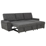 Storage compartment inside chaise of Demko sectional sofa